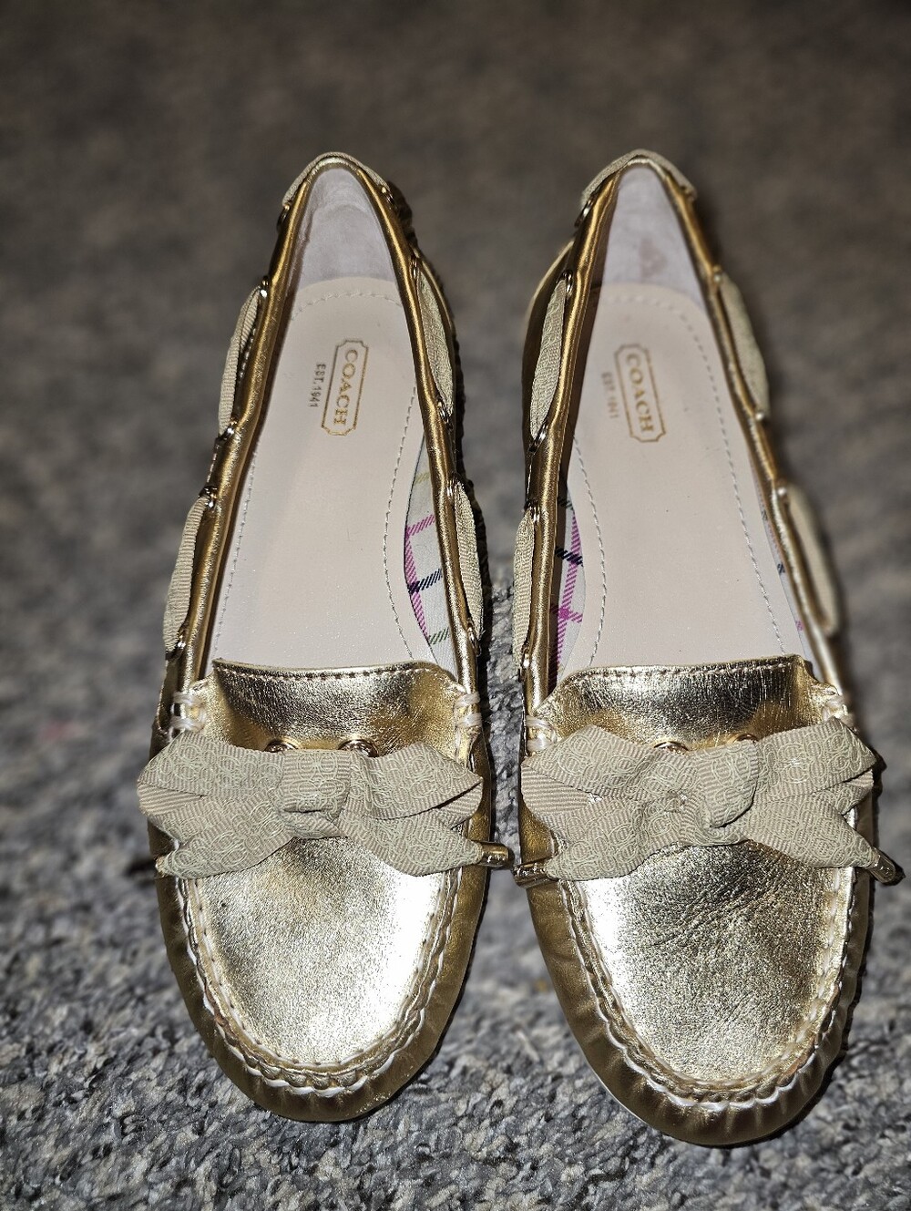 COACH Metallic Gold Bow Loafers